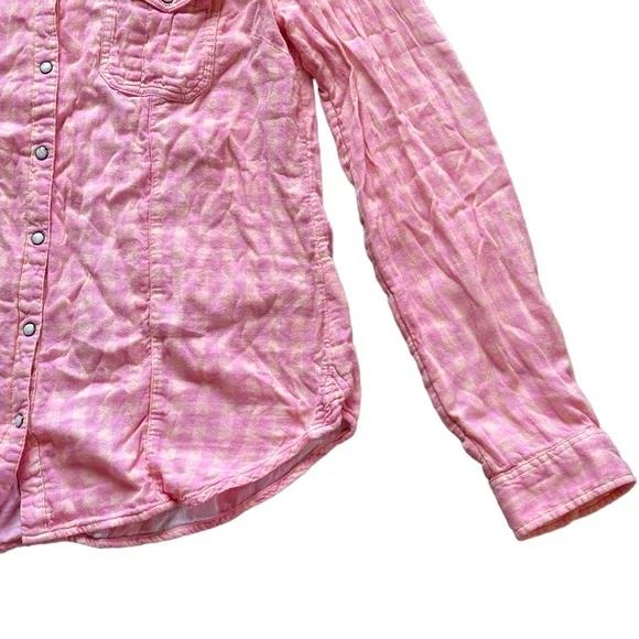 Maurices pink & orange plaid checkered long sleeve button down shirt - Picture 6 of 14
